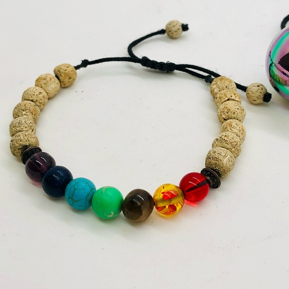 Vintage Boho Bracelet & Iridescent Metal Sphere Pendant - Picture 7 of 8